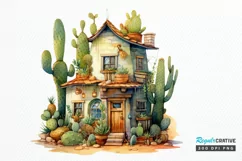 Cactus House Watercolor Sublimation PNG Clipart Product Image 1