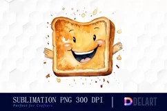 Watercolor Cute Toast Happy Face Clipart, Sublimation Art Product Image 1