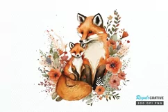 Watercolor Cute Mom And Baby Fox PNG Clipart Product Image 1
