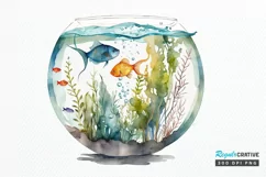 Watercolor Fish Bowl Tank PNG Clipart Product Image 1