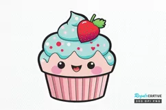Cute Kawaii Cupcakes Valentine Stickers PNG Clipart Product Image 1