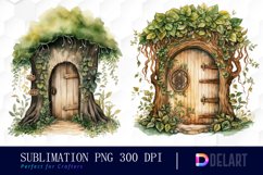 Watercolor Forest Fairy Door Sublimation Clipart PNG Product Image 1