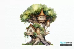 Fairy Tree House Watercolor PNG Clipart Product Image 1