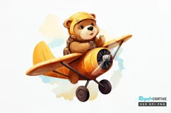 Cute Little Bear Flying On Plane PNG Clipart Product Image 1