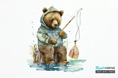 Watercolor Daddy Bear Fishing png clipart Product Image 1