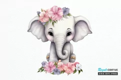 Flower Baby Elephant Sublimation PNG Clipart Product Image 1