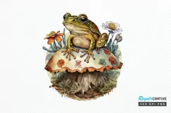 Watercolor Vintage Cute Floral Frog on a Mushroom PNG Clipa Product Image 1