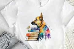 Watercolor Dog and Books PNG Clipart Product Image 2