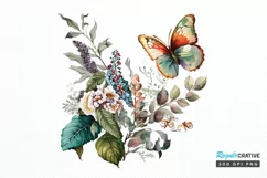 Retro Butterfly Floral clipart png clipart Product Image 1