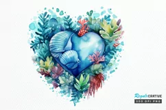 Ocean Heart Watercolor Sublimation PNG Clipart Product Image 1