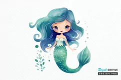 Cute Mermaid Watercolor PNG Clipart Product Image 1