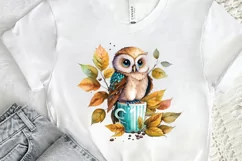 Watercolor Cute Owl with a Cup PNG Clipart Product Image 2