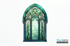 Emerald Stained Glass Arched Window PNG Clipart Product Image 1