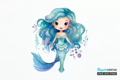 Cute Mermaid Watercolor PNG Clipart Product Image 1