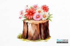 Flower Wooden Stump Watercolor Sublimation PNG Clipart Product Image 1