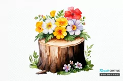 Flower Wooden Stump Watercolor Sublimation PNG Clipart Product Image 1