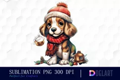 Watercolor Cozy Dog Christmas PNG Clipart Product Image 1