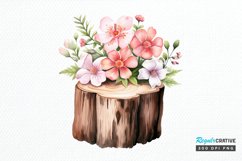 Flower Wooden Stump Watercolor Sublimation PNG Clipart Product Image 1