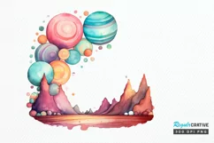 Watercolor Candy Planet Landscape PNG Clipart Product Image 1