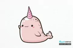 Cute Kawaii Narwhal Sticker PNG Clipart Product Image 1