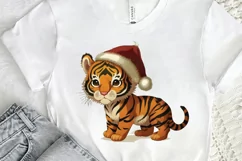 Watercolor Christmas Cute Tiger PNG Clipart Product Image 2