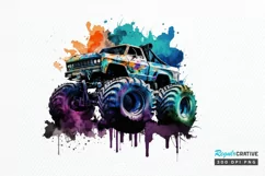 Watercolor Monster Truck PNG Clipart Product Image 1