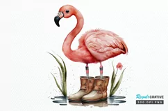 Watercolor Cute Flamingo In Boots PNG Clipart Product Image 1