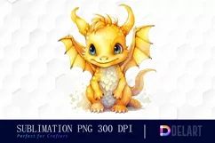Watercolor Cute Yellow Baby Dragon Clipart Design Product Image 1