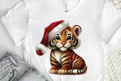 Watercolor Christmas Cute Tiger PNG Clipart Product Image 2