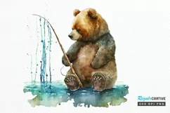Watercolor Daddy Bear Fishing png clipart Product Image 1