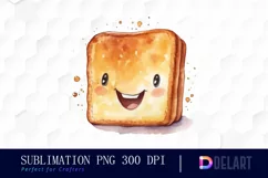 Watercolor Cute Toast Happy Face Clipart, Sublimation Art Product Image 1