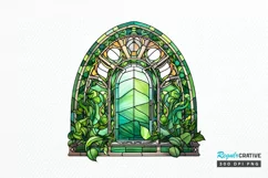 Emerald Stained Glass Arched Window PNG Clipart Product Image 1