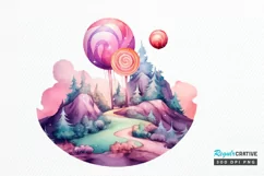 Watercolor Candy Planet Landscape PNG Clipart Product Image 1