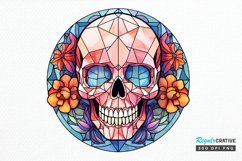 Flower Skull Stained Glass Sublimation PNG Clipart Product Image 1