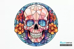 Flower Skull Stained Glass Sublimation PNG Clipart Product Image 1