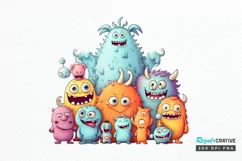 Cute Monster Family Watercolor PNG Clipart Product Image 1