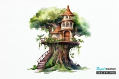 Fairy Tree House Watercolor PNG Clipart Product Image 1