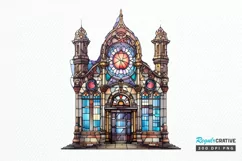 Stained Glass Old Building Sublimation PNG Clipart Product Image 1