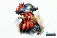 Rooster Pirate Watercolor Sublimation PNG Clipart Product Image 1