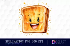 Watercolor Cute Toast Happy Face Clipart, Sublimation Art Product Image 1