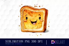 Watercolor Cute Toast Happy Face Clipart, Sublimation Art Product Image 1