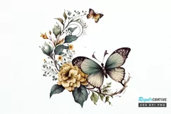 Retro Butterfly Floral clipart png clipart Product Image 1