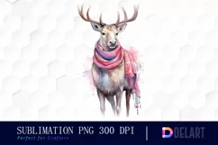 Watercolor Reindeer Pink Scarf PNG Clipart Product Image 1