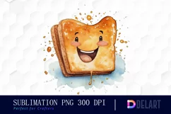 Watercolor Cute Toast Happy Face Clipart, Sublimation Art Product Image 1