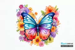 Rainbow Butterfly and Flowers PNG Clipart Product Image 1