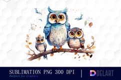 Watercolor Family Of Three Owls Clipart Design Product Image 1