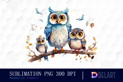 Watercolor Family Of Three Owls Clipart Design Product Image 1