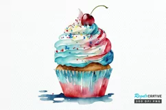 Watercolor 4th of July Cute Cupcake PNG Clipart Product Image 1