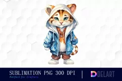 Watercolor Cute Tiger in Clothes Clipart, Sublimation Art Product Image 1