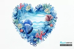 Ocean Heart Watercolor Sublimation PNG Clipart Product Image 1